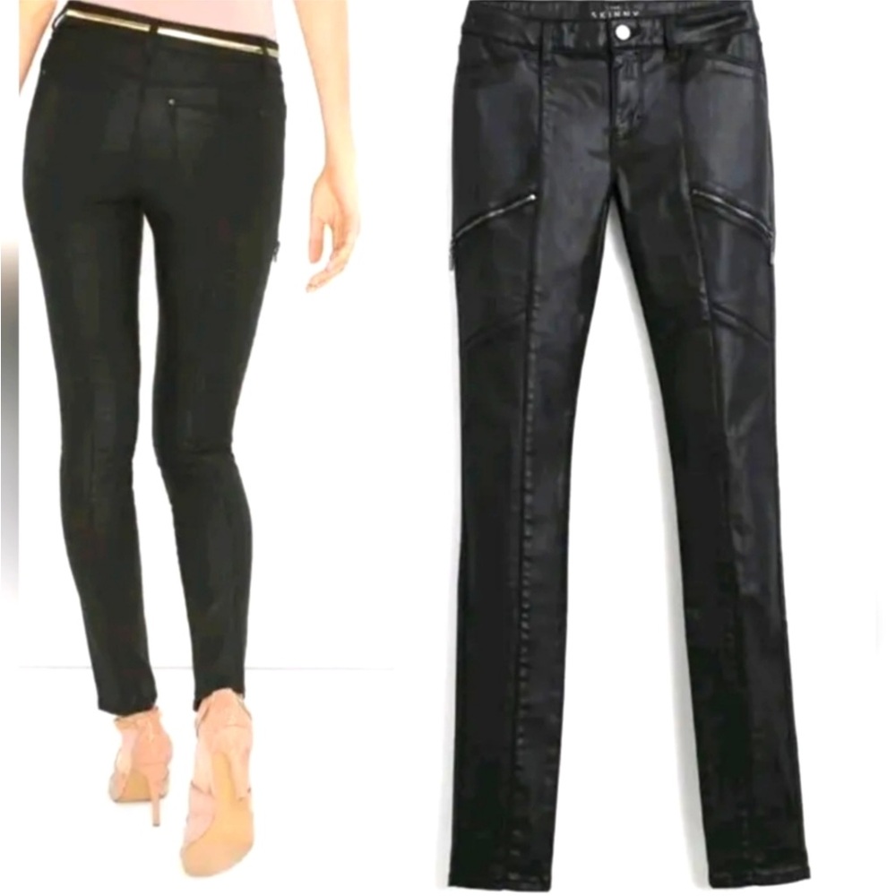 White House Black Market Faux Leather Skinny Moto Jeans Pants Black Size 02 NWOT
